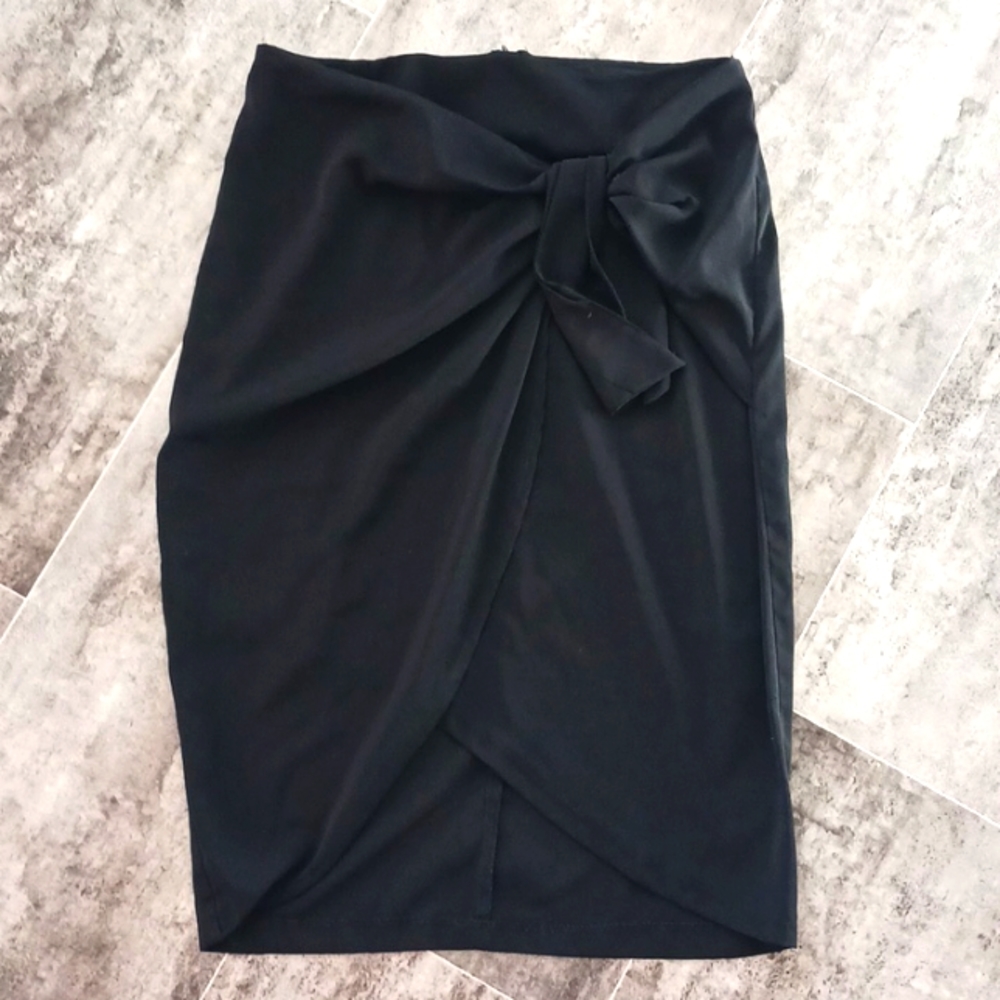 Black faux wrap skirt